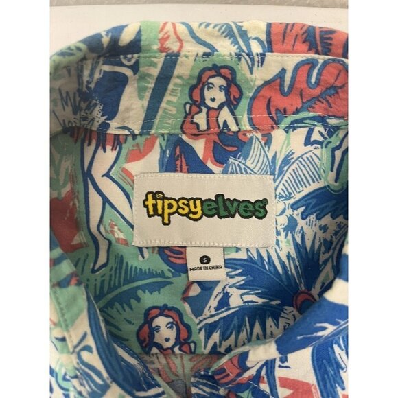 tipsyelves Men's Short Sleeve Button Front Hula Girl Tropical Shirt Size Small - Picture 7 of 7